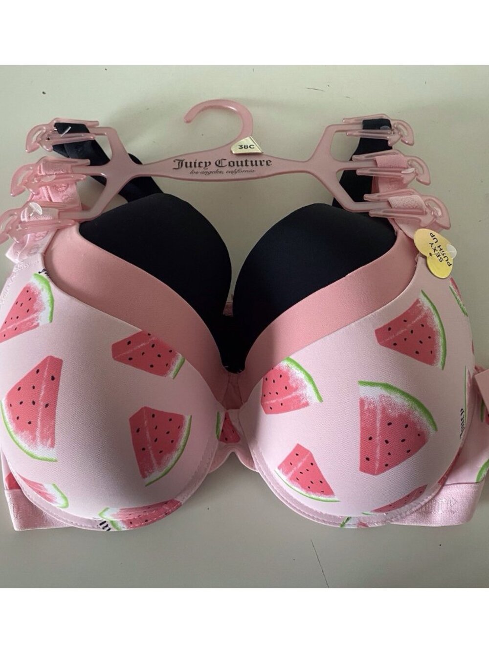 3 Pack Juicy Couture Sexy Push Up Bra Size 38C Watermelon Pink Black Set NEW